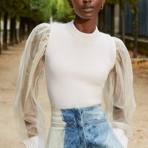 Sea New York White James Organza Sheer Puff Sleeve Blouse